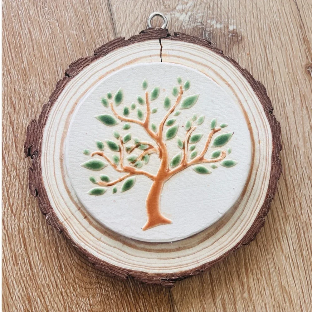 Rustic Tree of Life Wood Slice Wall Art Hanging Natural‎ Bark Edge Decor Cabin